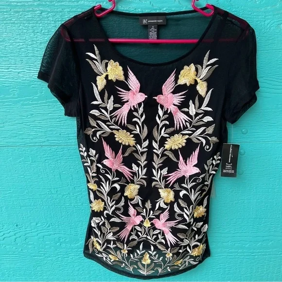INC BLACK EMBROIDERED ROMANTIC 2 PIECE SHEER BLOUSE SET SIZE SMALL NWT - Picture 6 of 9